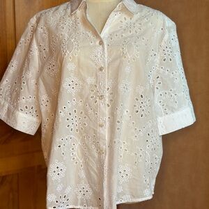 Chico's White Eyelet Button-Down Blouse